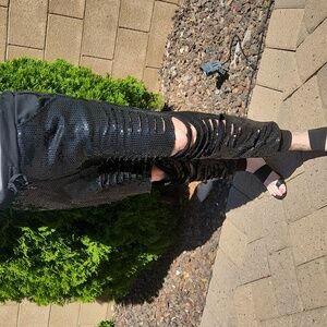 36 Point 5 Black Distressed Sequin Jogging Pants for Effortless Edgy Style